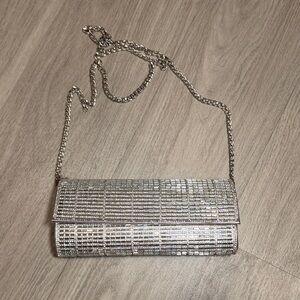 Silver Rhinestone Clutch Crossbody Bag